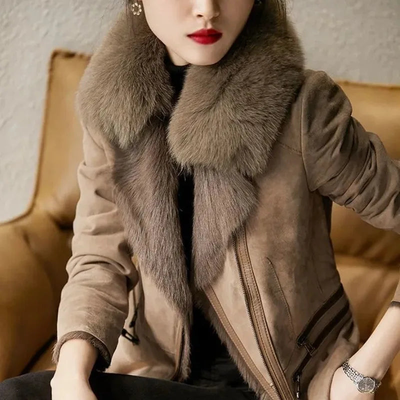 New Winter All-in-one Plush Fur Jacket Women Slimming Blazer Collar Casual Tailored Collar Short-Length Simple Coat Trend