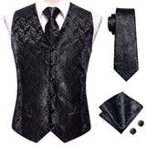 Wedding Purple Silk Men Vest Paisley Slim Fit Necktie Hankerchief Cufflinks Sets Male Sleeveless V-Neck Waistcoat Party Hi-Tie