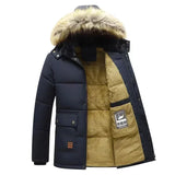 New Men Winter Autumn Work Outwearing Parka Black Fleece Lined Thick Warm Hooded Fur Collar Coat Male Size 5XL Plush Jacket