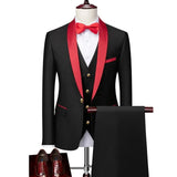 Men's Lapel Collar 3 Piece Suit Set Coat Vest Trousers / Business Groomsmen Groom Wedding Dress Blazer Jacket Pants Waistcoat