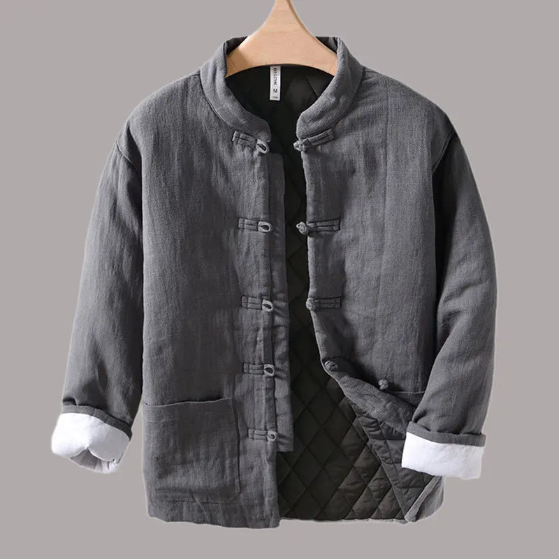 Retro Chinese Style Male Warm Padded Jacket Harajuku Loose Solid Color All-match Cotton Linen Knot Button Outwear Jacket Men