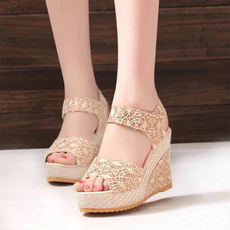 Women's Wedges Sandals Summer New Fashion Mesh Peep Toe Platform High Heel Women Sandals Sexy Party Dress Women Sandalias