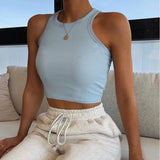 Tank Tops Sexy Crop Vest Solid Harajuku Korean Female Off Shoulder Knitted Khaki White Summer Women Tops