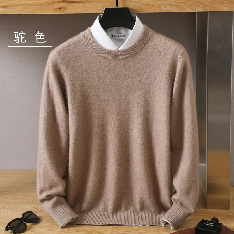 Men's 100% Pure Mink Cashmere Sweater O-Neck Pullovers Knit Sweater Autumn and Winter New Long Sleeve High-End Jumpers Mink Tops