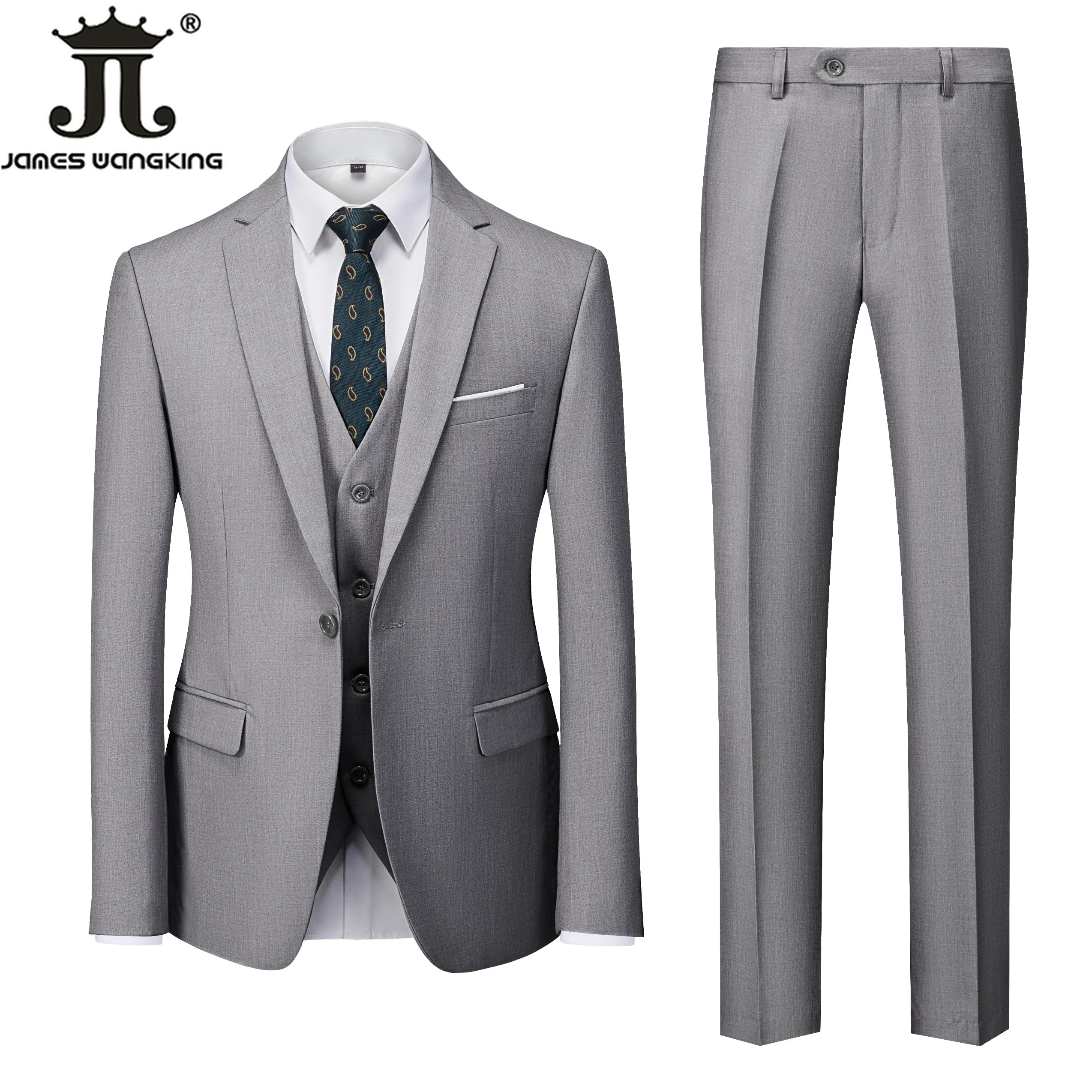 ( Jacket + Vest + Pants ) Boutique Solid Color Men's Official Business Suit Bride's Wedding Dress Party Male Suit