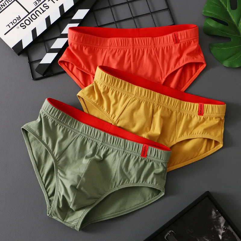 Solid Cotton Briefs Men's Convex Pouch Panties Youth Fasion Lingerie Low Rise Breathable Men's Comfortable Underwear Solid Color