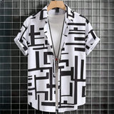 3D Printed Geometry Men's Shirts Color Block Graphics Fashion Button Short Sleeve Lapel Hawaiian Blouse shirts for men Summer