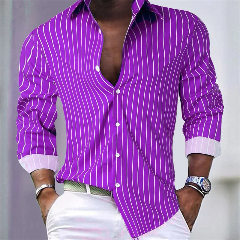 hot-selling men's shirt striped shirt outdoor shopping daily casual buttons super large sizes comfortable fabric