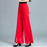 Chiffon Culottes High-Waisted Trousers L Skirt Gauze Loose Shuai Ku Straight Casual Pants Slit Wide Leg Pants Female