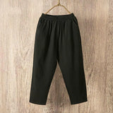 Women Summer Casual Loose Harem Elastic Waist Cotton Linen Pants Ninth Trousers