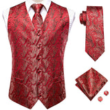 Wedding Purple Silk Men Vest Paisley Slim Fit Necktie Hankerchief Cufflinks Sets Male Sleeveless V-Neck Waistcoat Party Hi-Tie