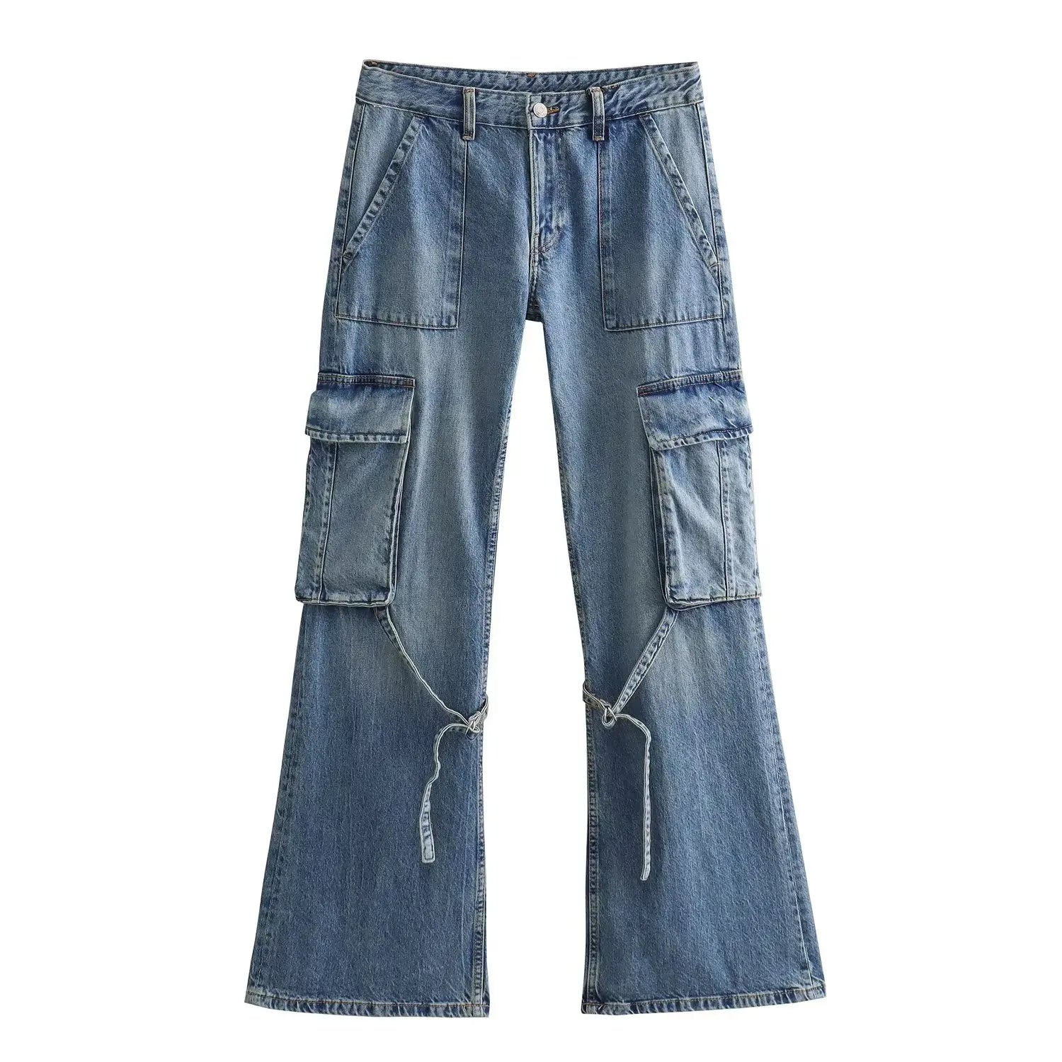 TRAF Autumn Fashion Casual Solid High Waist Trousers Female Denim Wide Leg Pants Y2K Jeans Women Long Cargo Pants Jeans