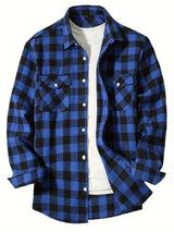 Men's Shirts Button-Up Classic Plaid Smart Casual Flannel Shirt Long Sleeved Chest Two Pockets Design Spring Autumn Men Tops