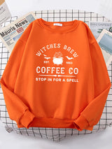 Witches Brew Coffee Letter Printing Simple Solid Color Letter Printing Womens Sweatshirts Long Sleeves Warm Pullover Clothes