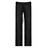 Cuteandpsycho Casual Solid Basic Pants Y2K Chic Floor Length Bottoms Vintage Aesthetic Mid Waist Drawstring Straight Trousers