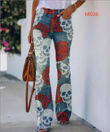 New Cross-Border Style Independent Station Denim Thin Jeans Women's Plus Size Printing European And American Trend