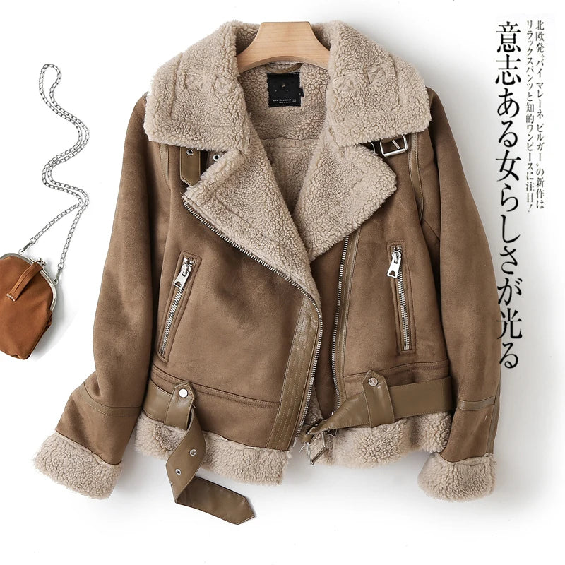 ZACK RAIN Brown Jacket For Women 2023 Winter Vintage Fur Integrated Jacket Lapel Long Sleeves Jackets Female Outwears Chic