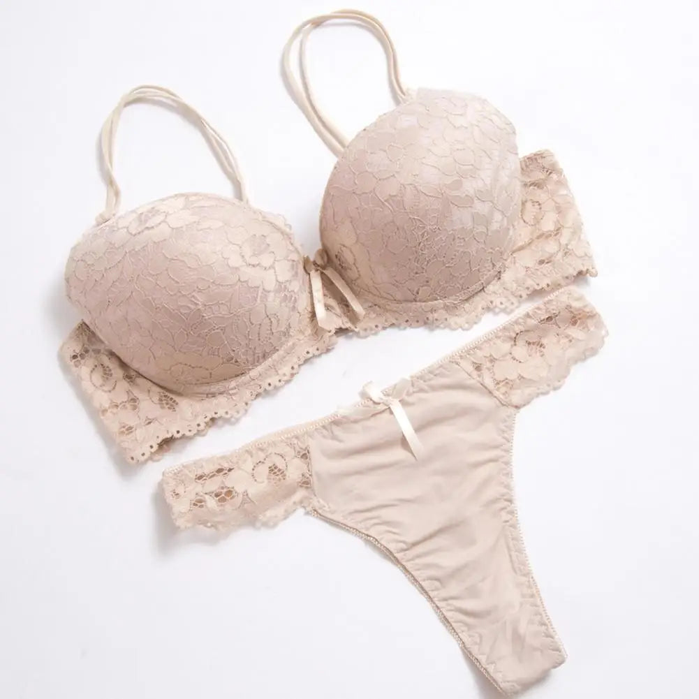 Floral Embroidery Women's Underwear Set Sexy Lace Push Up Bra Set Panties Sexy Push Up Brassiere Wirefree Soft Underwear Set