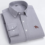 100% Cotton Oxford Shirt Men's Long Sleeve Embroidered Horse Casual Without Pocket