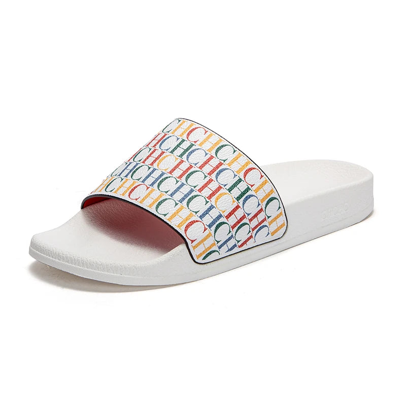 Fashionable Classic Simplicity Women's New 2024 Slippers PVC Material Letter Printing Outdoor Casual Flat Bottom Slippers