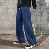 New Streetwear Loose Jeans Men Korean Style Fashion Loose Straight Wide Leg Pants Men's Brand Clothing Black Light Blue