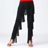 Women's Tassels Fringe Dance Pants Ballroom Latin Tango Salsa Practice Performance Dancing Costume Pants Blakc Blue Red