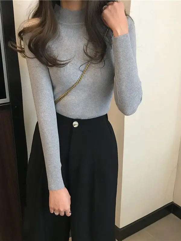 Women Autumn Winter Turtleneck Sweater Vintage Solid Basic Knitted Tops Casual Slim Pullover Korean Fashion Simple Chic Jumpers