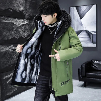 Winter Men's Long Jacket Fashion Male Thermal Parkas Coats Casual Men Classic Fur Collar Warm Padded Jackets Clothing