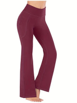 Women's Flared Pants with Pockets, Flared Leg Yoga Pants High Waist Fitness Casual Tummy Tuck Pants