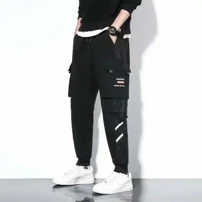 Men's Cargo Pants Casual Hip Hop Hit Color Multiple Pockets Trousers Streetwear Ribbons Techwear Sweatpants