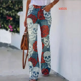 New Cross-Border Style Independent Station Denim Thin Jeans Women's Plus Size Printing European And American Trend