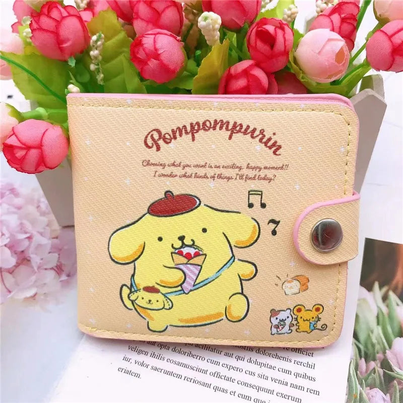 Sanrio Hello Kitty Cinnamoroll My Melody Kuromi New Pu Casual Money Bag Coin Purse Card package Wallet With Buttons ﻿