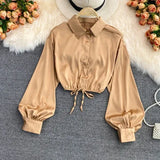 tops woman blouse polo shirts satin long sleeve women blouse female shirt harajuku sexy pleated tee