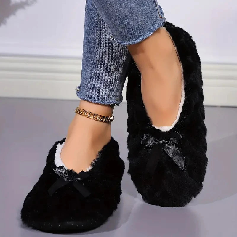 Mntrerm New Cute Indoor Home Slippers Warm Soft Plush Slippers Non-slip Indoor Fur Slippers Solid Color Cute Women Shoes