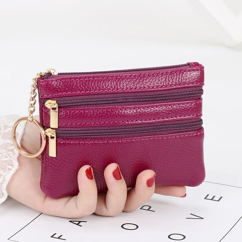 Fashion Women Wallet Clutch Three Zip Female Short Small Coin Purse New Brand Design Soft Mini Card Holder Wallet Money Bag