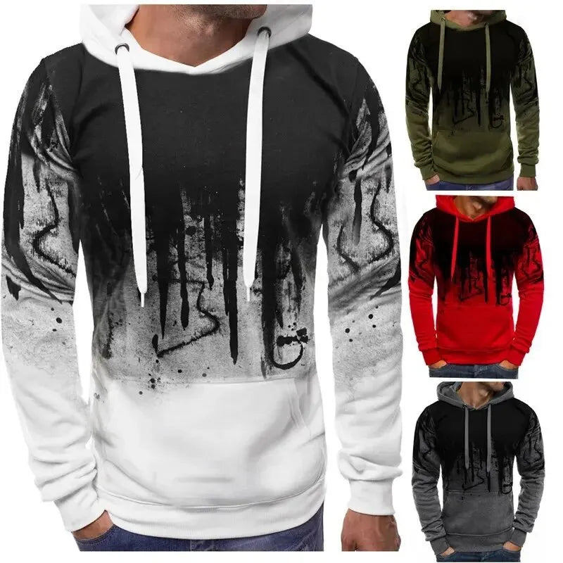 Gradient Print Men's Pullover Hooded Sweatshirt Spring Autumn Daily Fitness Sportswear Fashion Casual Hoodies Loose Clothing