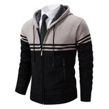 Men's New Winter Sweater Thick Fleece Warm Sweater Casual Stand Collar Zipper Cardigan Fashion Striped Coat