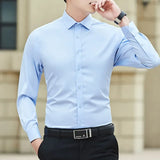 Men Solid Color Business Shirt Long Sleeve Shirt Fashion Classic Basic Casual Slim White Spring Autumn