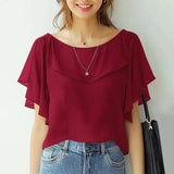 Summer Women Chiffon Blouse Elegant Ruffle Short Sleeve Tops Shirt Korean Fashion Casual Tunic Chic Ruffle Hem Blusa