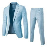 1 Set Men Blazer Pants Solid Color Long Sleeve Slim Fit Turndown Collar Temperament One Button Pockets Suit Set Men Clothes