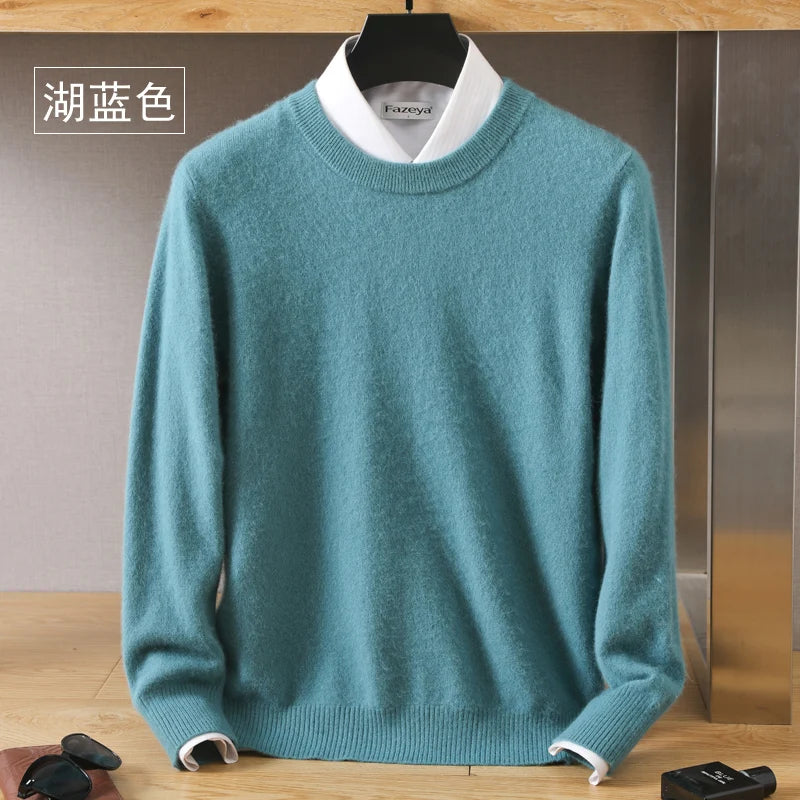 Men's 100% Pure Mink Cashmere Sweater O-Neck Pullovers Knit Sweater Autumn and Winter New Long Sleeve High-End Jumpers Mink Tops