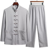 Chinese Traditional Clothing Set Man Fall Linen Buckle Kung Fu Shirt Oriental Retro Top Pants Tai Chi Breathable Uniforms Hanfu