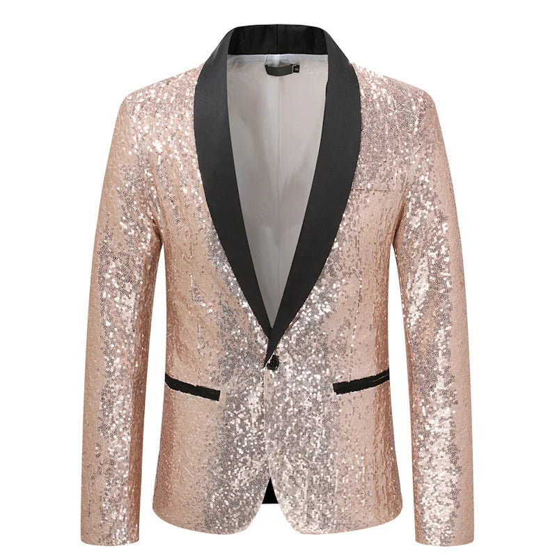 Shiny Gold Sequin Glitter Embellished Blazer Jacket Men Nightclub Prom Suit Coats Mens Costume Homme Stage Clothes For singers