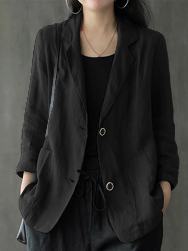 Elegant Solid Blazer Women Autumn Overcoats  Casual Long Sleeve Single Button Coats Female Lapel Outwears Oversized