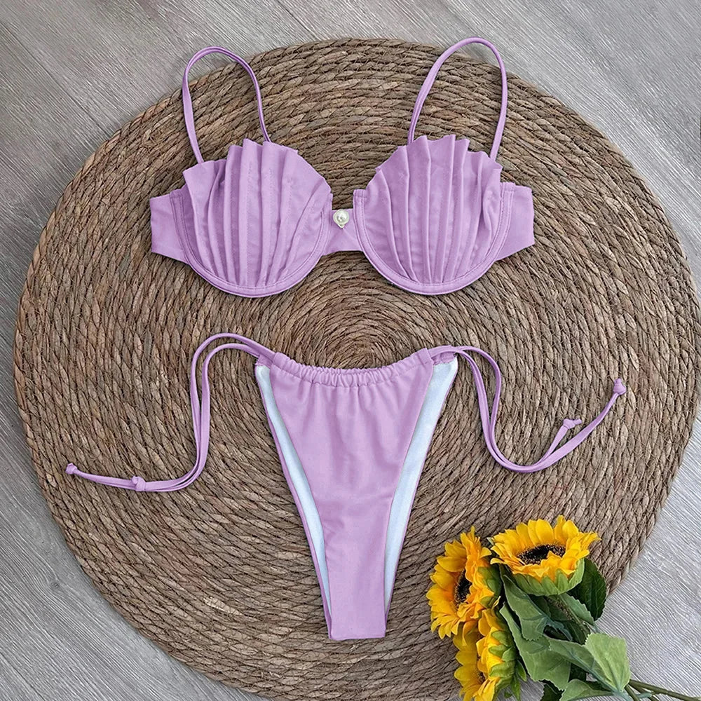 Sexy Shell Micro Bikini Women Swimsuit Female Swimwear Thong Bikinis Set Brazilian Beach Wear Bathing Suit Biquini