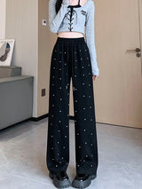 Heavy Industry Hot Diamond Wide Leg Pants for Women's Spring New Casual High Waist Loose Straight Tube Drop Floor Dragging Pants