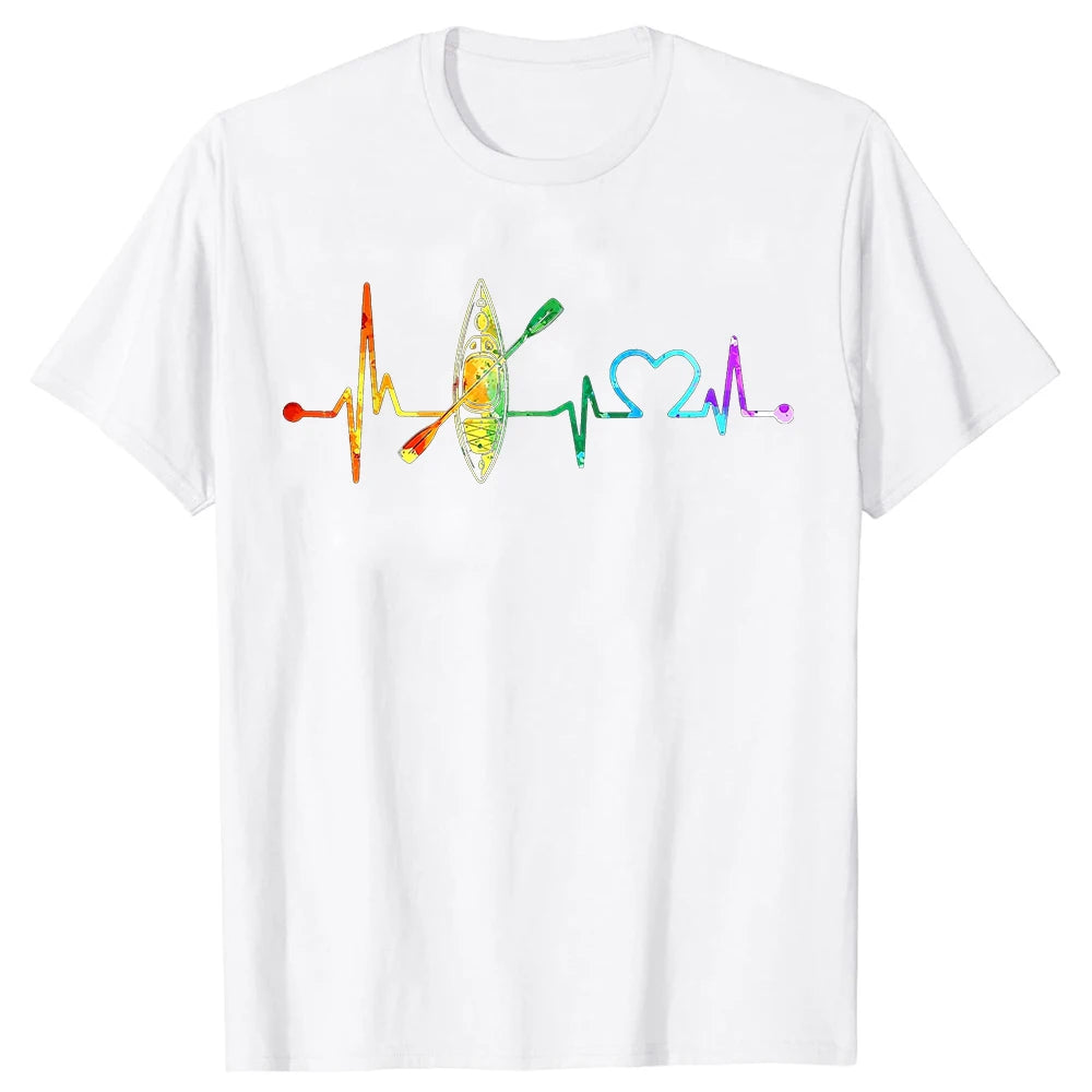 Kayaking Lover My Heartbeat Is A Kayak Vintage Color T Shirt for Men New Tops Tees Cotton Male T Shirt Simple Style Short Sleeve