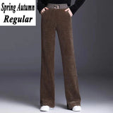 Rimocy Elastic Waist Corduroy Pants Women Autumn Winter Straight Velvet Pants Woman  Pocket Loose Casual Trousers Ladies