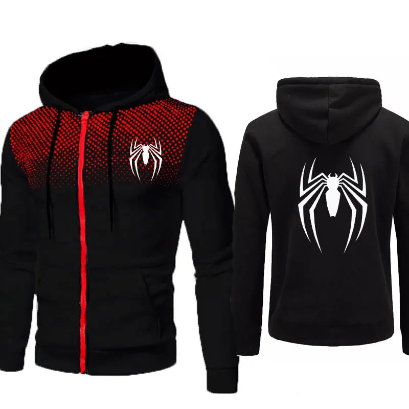 New Men's Hoodie Street Fashion Spider Print Zippe Sweatshirt Fleece Ladies Casual Funny Loose Hoodie spiderman Men's clothing