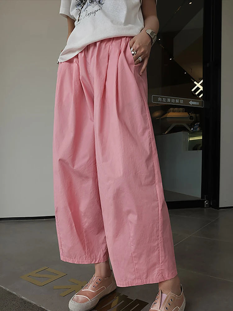 Minimal Elastic High Waist Wide Leg Pants For Women Solid Straight Loose Trousers Fashion Clothing Spring New